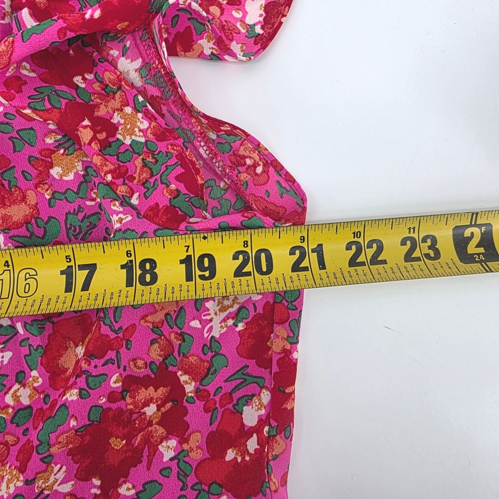 Jodifl Pink Red Floral Flutter Sleeve Babydoll Mini Dress Womens Large Flowy - Picture 7 of 7